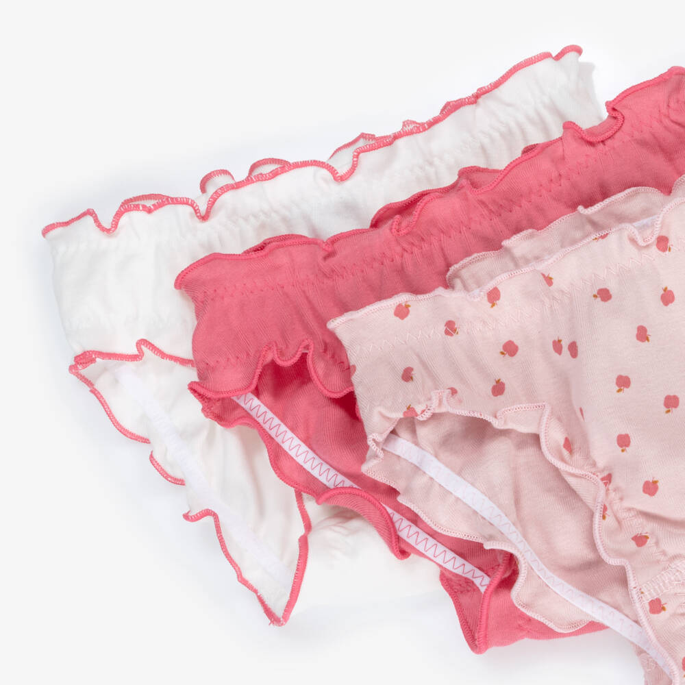 Petit Bateau-Girls White & Pink Apples Organic Cotton Knickers (3 Pack) | Childrensalon Outlet