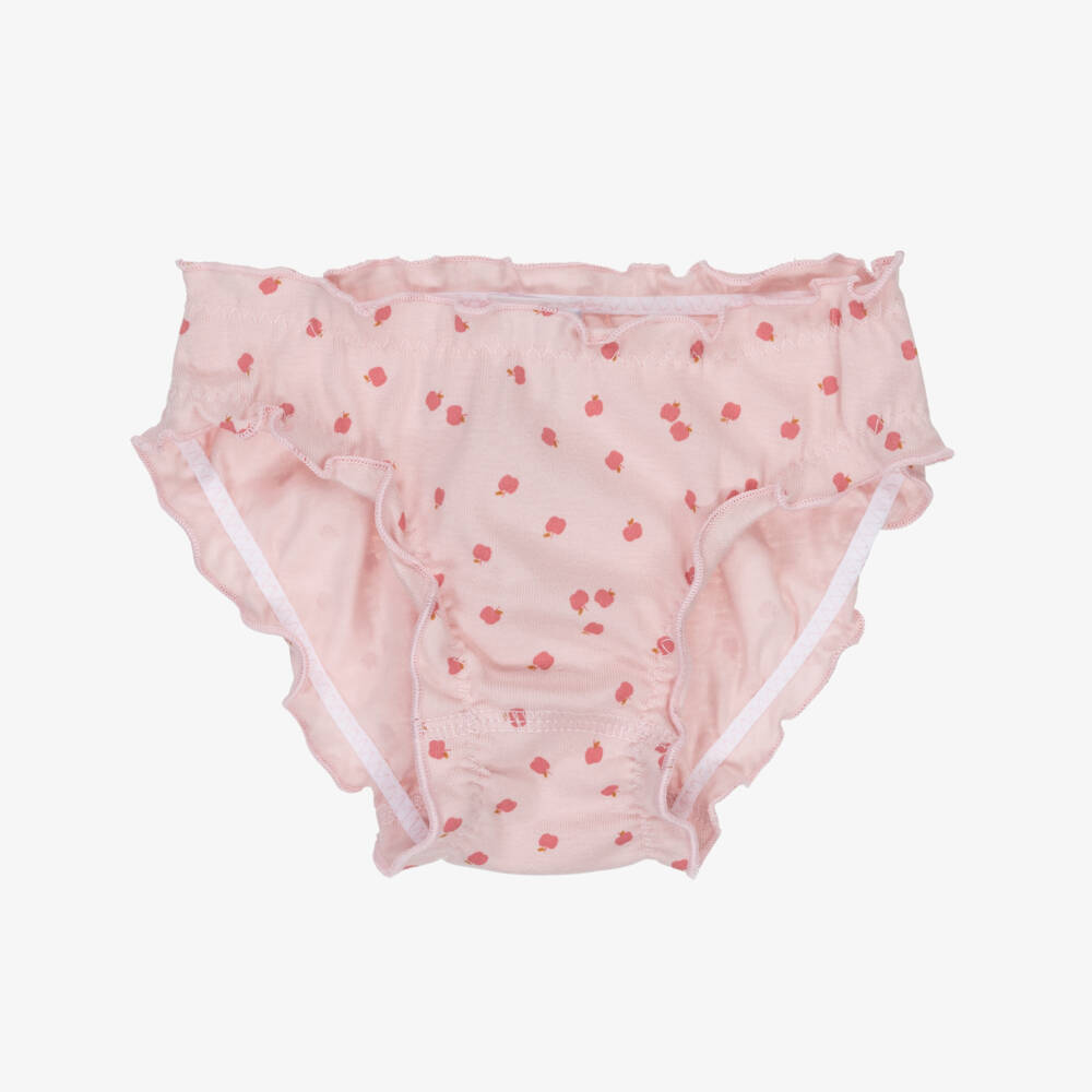 Petit Bateau-Girls White & Pink Apples Organic Cotton Knickers (3 Pack) | Childrensalon Outlet