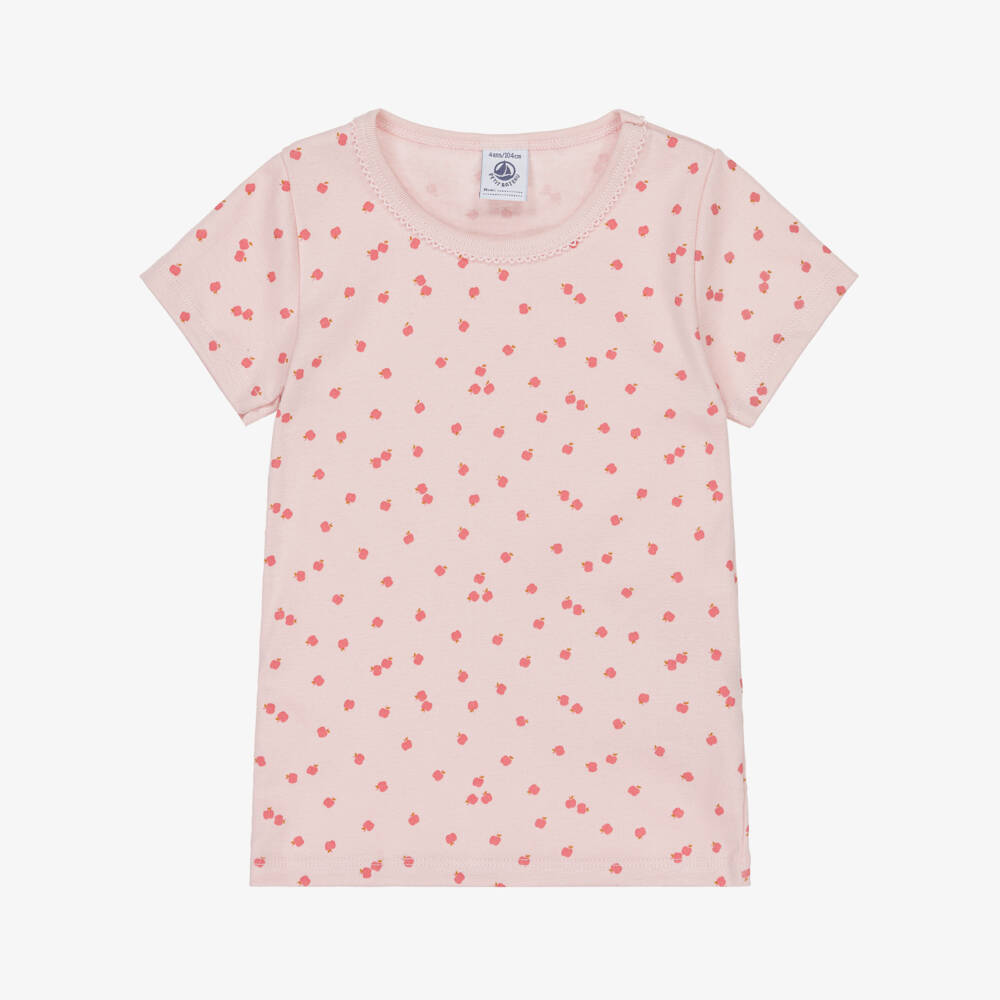 Petit Bateau-Girls White & Pink Apples Organic Cotton Vests (2 Pack) | Childrensalon Outlet