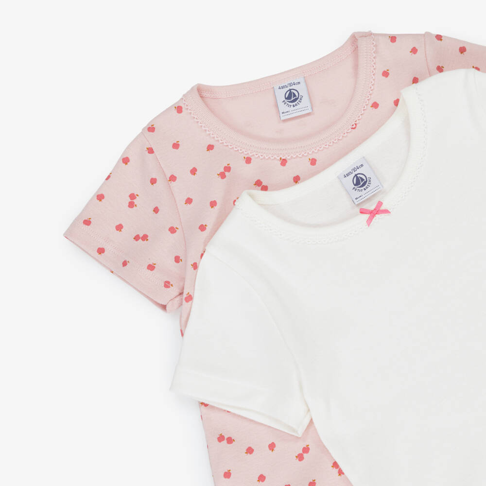 Petit Bateau-Girls White & Pink Apples Organic Cotton Vests (2 Pack) | Childrensalon Outlet