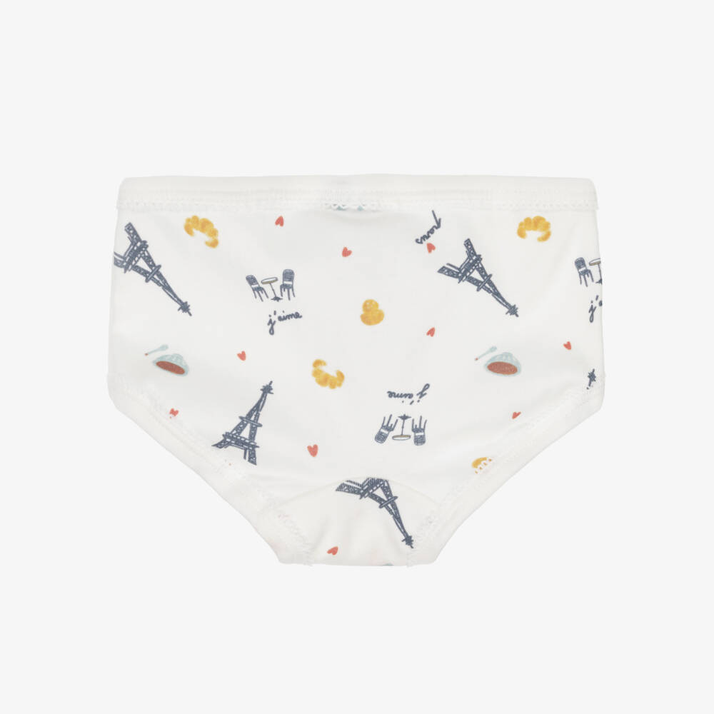 Petit Bateau-Girls White & Pink Organic Cotton Paris Knickers (3 Pack) | Childrensalon Outlet