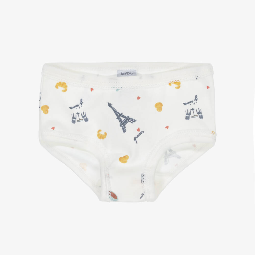 Petit Bateau-Girls White & Pink Organic Cotton Paris Knickers (3 Pack) | Childrensalon Outlet