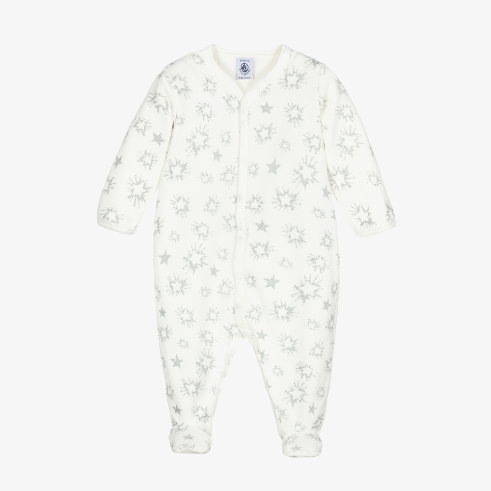 Petit Bateau-Girls White Velour Babygrow | Childrensalon Outlet