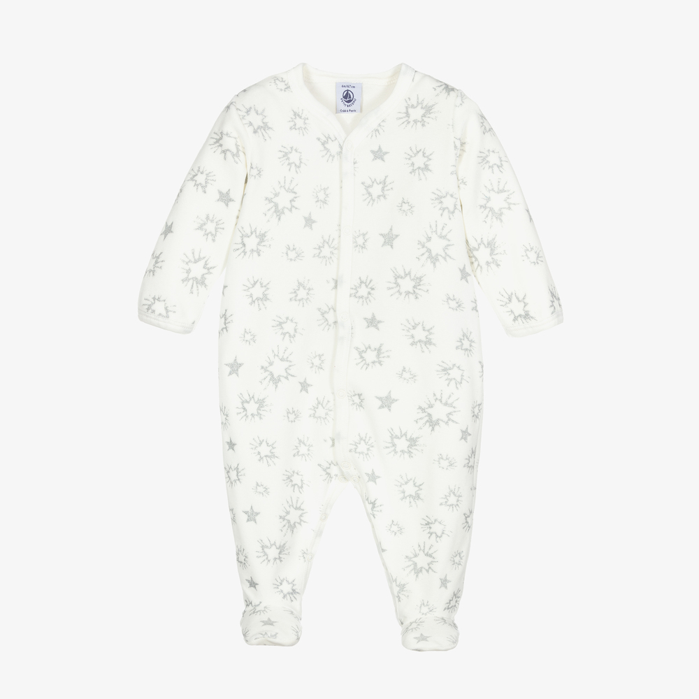 Petit Bateau - Grenouillère blanche en velours Fille | Childrensalon