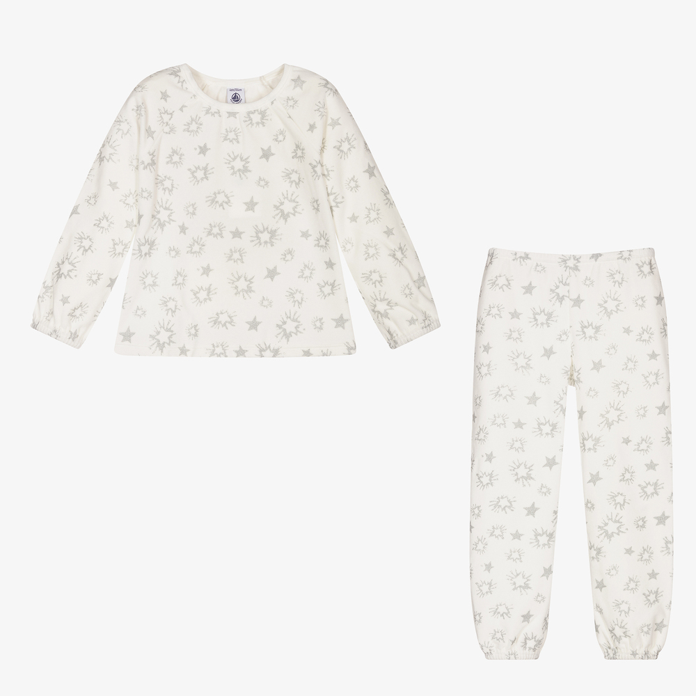 بتي باتو-بيجاما قطن قطيفة لون أبيض للبنات | Childrensalon Outlet