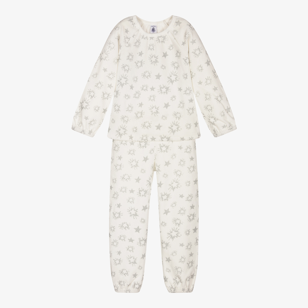 Petit Bateau - Girls White Velour Pyjamas | Childrensalon