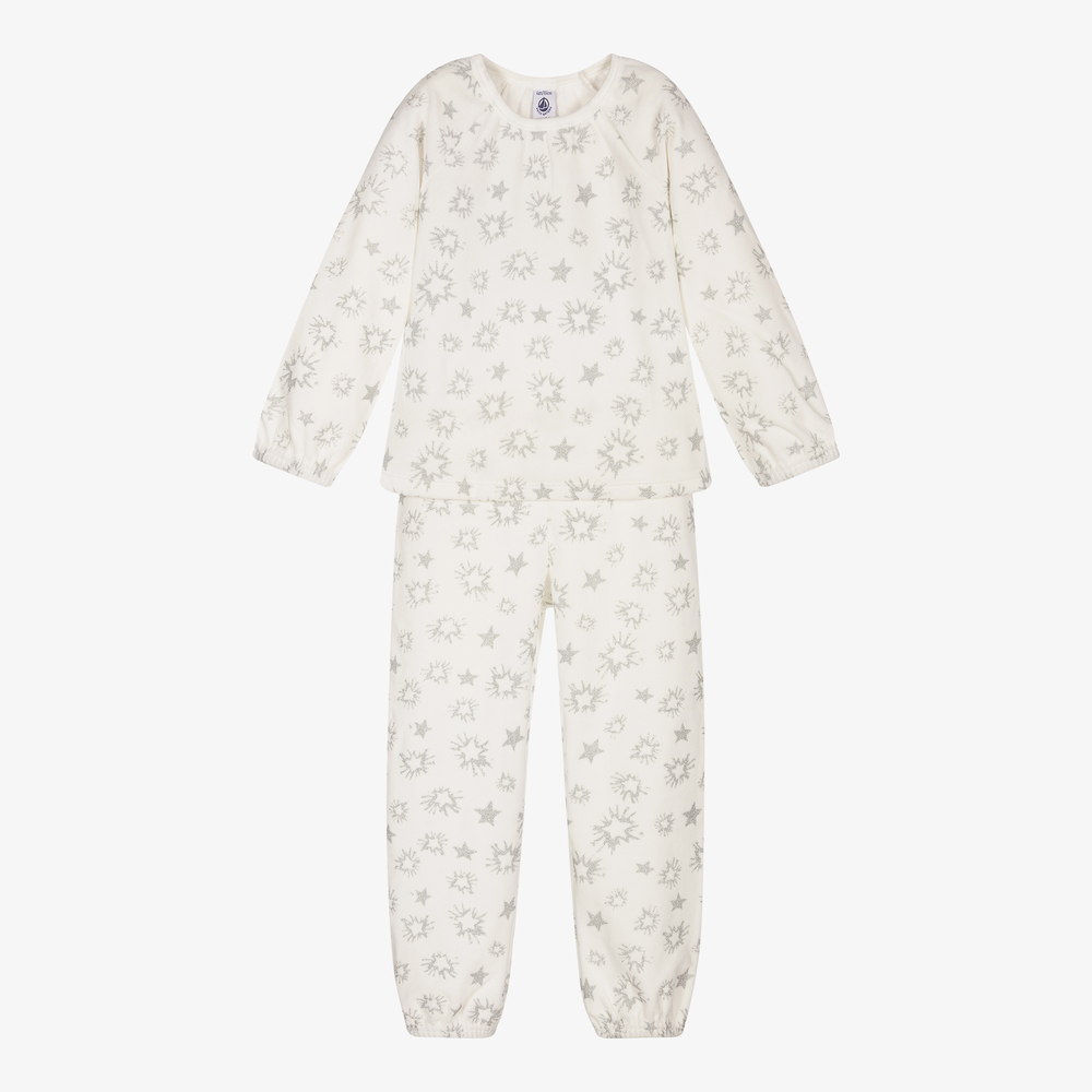 Petit Bateau Pyjama blanc en velours Fille Childrensalon Outlet