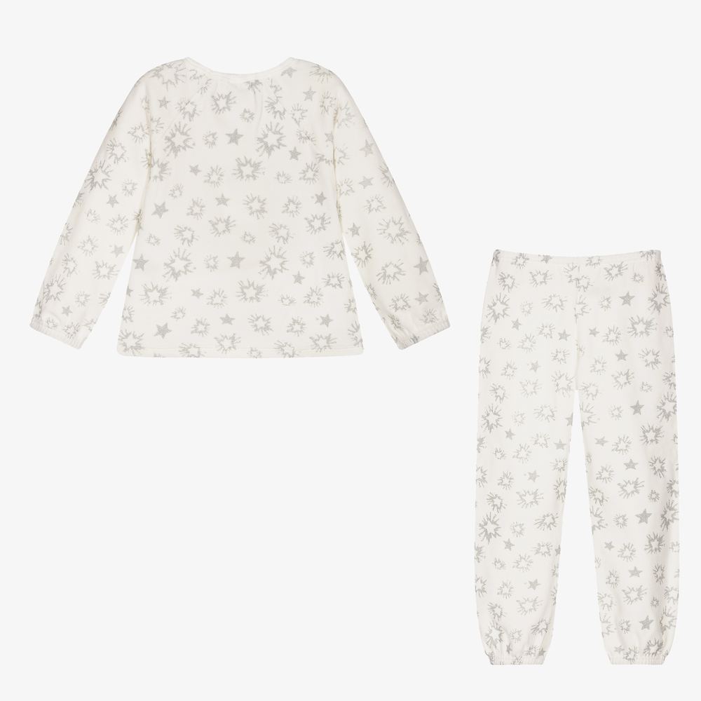 بتي باتو-بيجاما قطن قطيفة لون أبيض للبنات | Childrensalon Outlet