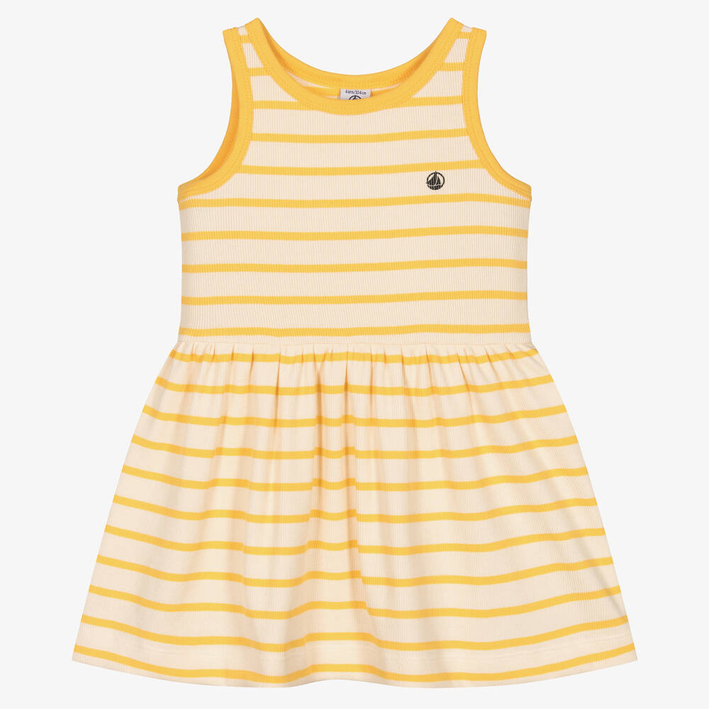 Petit Bateau - Желтое платье из органического хлопка в полоску | Childrensalon