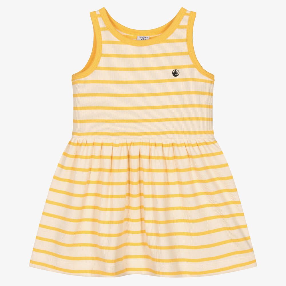 Petit Bateau - Bio-Streifenkleid in Gelb-Elfenbein | Childrensalon