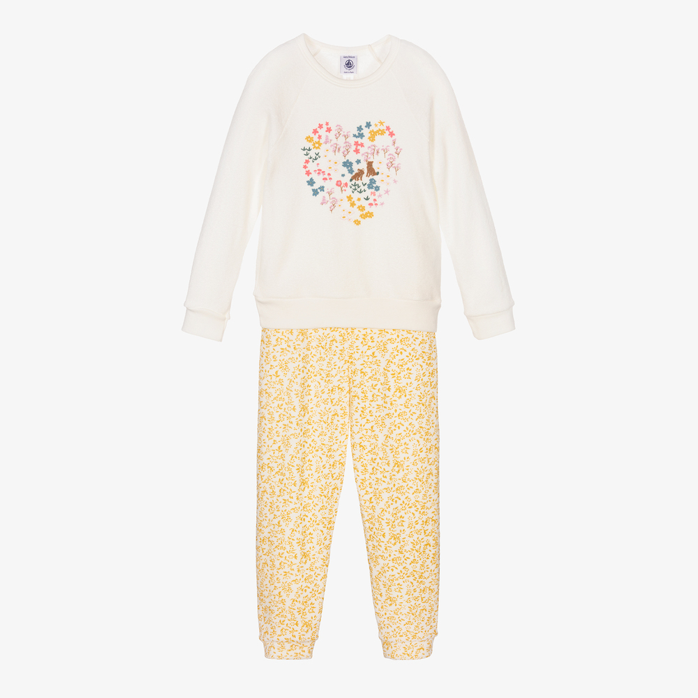 Petit Bateau - Girls Yellow Towelling Pyjamas | Childrensalon