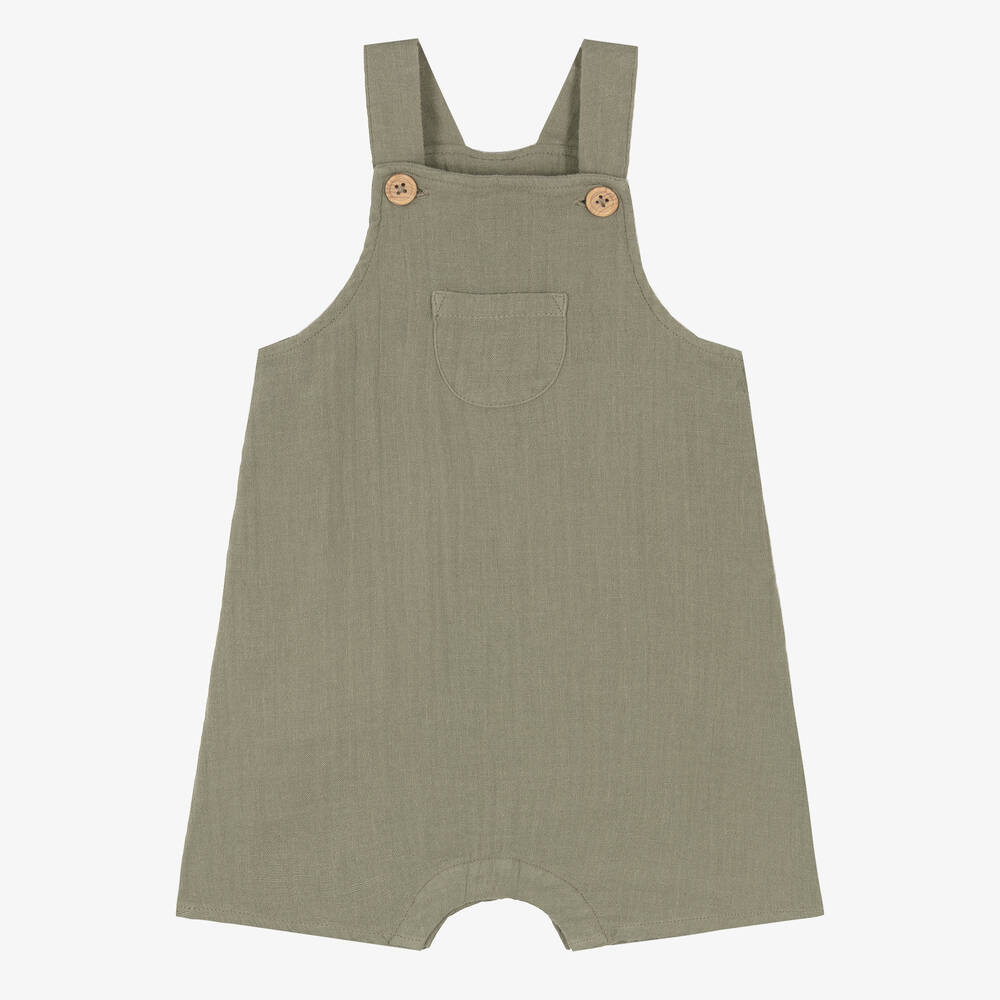 Petit Bateau - Green Cotton Baby Dungarees | Childrensalon