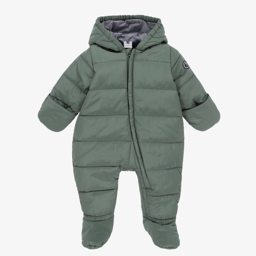 Petit Bateau - Green Puffer Baby Snowsuit | Childrensalon