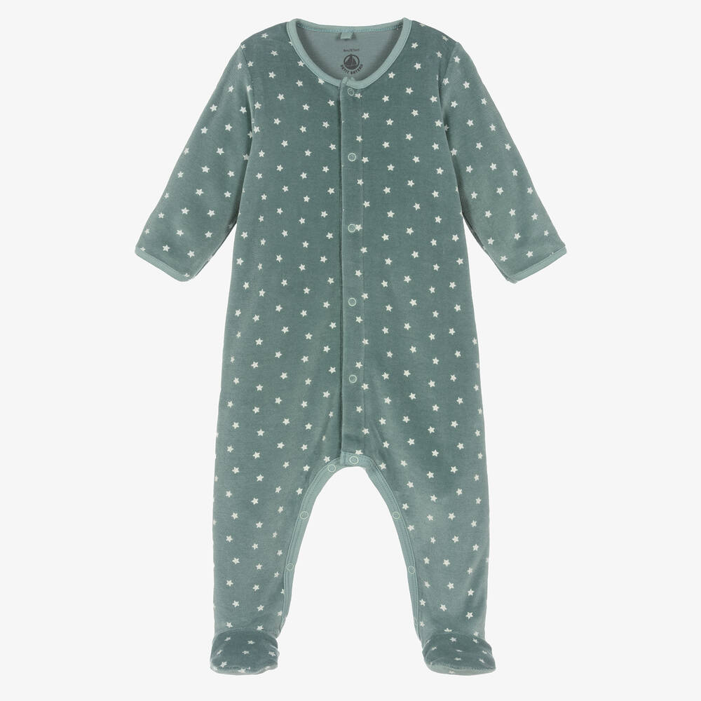 Petit Bateau - Green Star Print Cotton Babygrow | Childrensalon