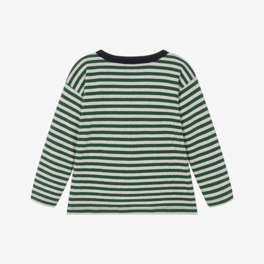 Petit Bateau-Green Striped Ls T-shirt | Childrensalon Outlet