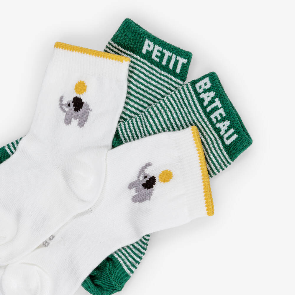 Petit Bateau-Green & White Cotton Socks (2 Pack) | Childrensalon Outlet