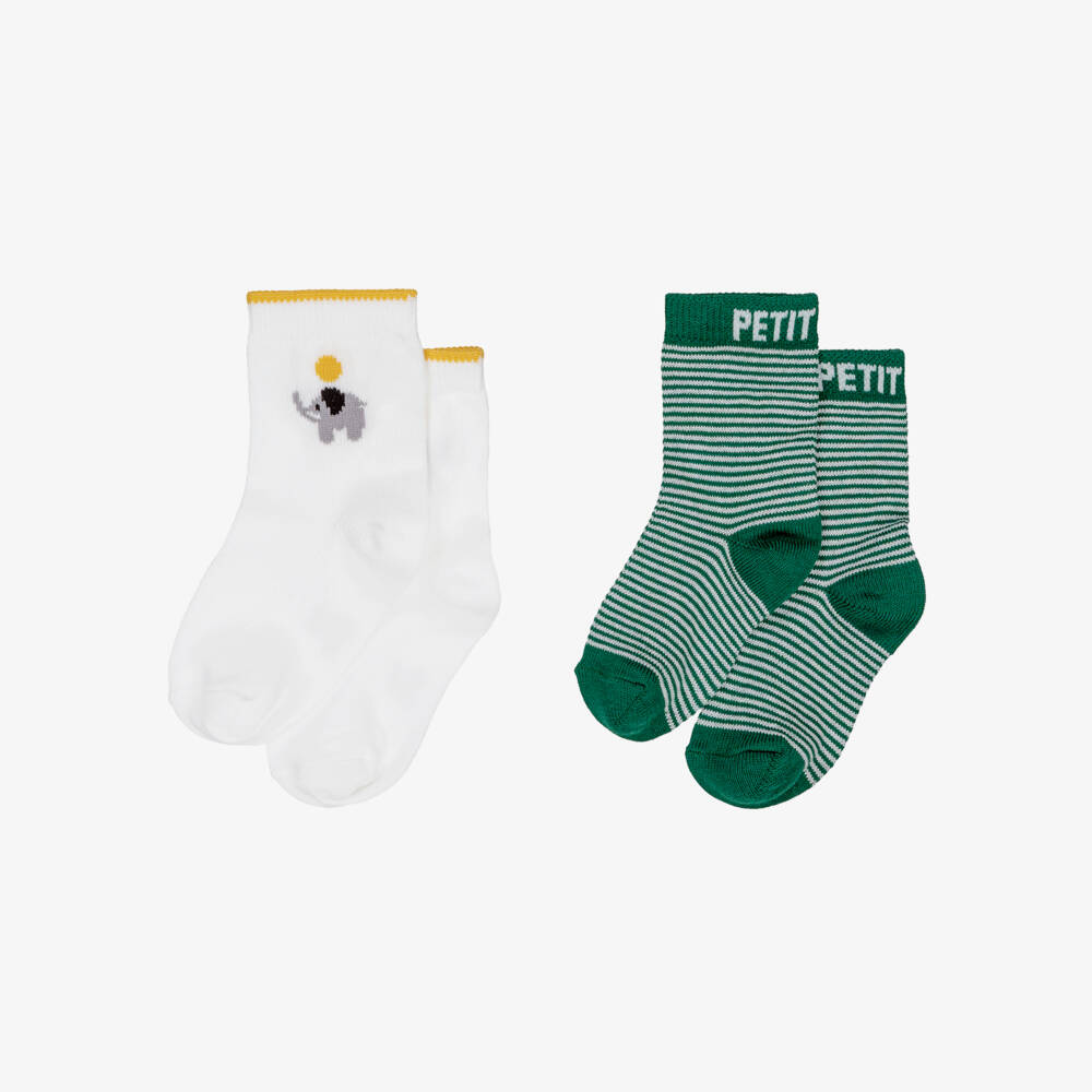 Petit Bateau-Green & White Cotton Socks (2 Pack) | Childrensalon Outlet
