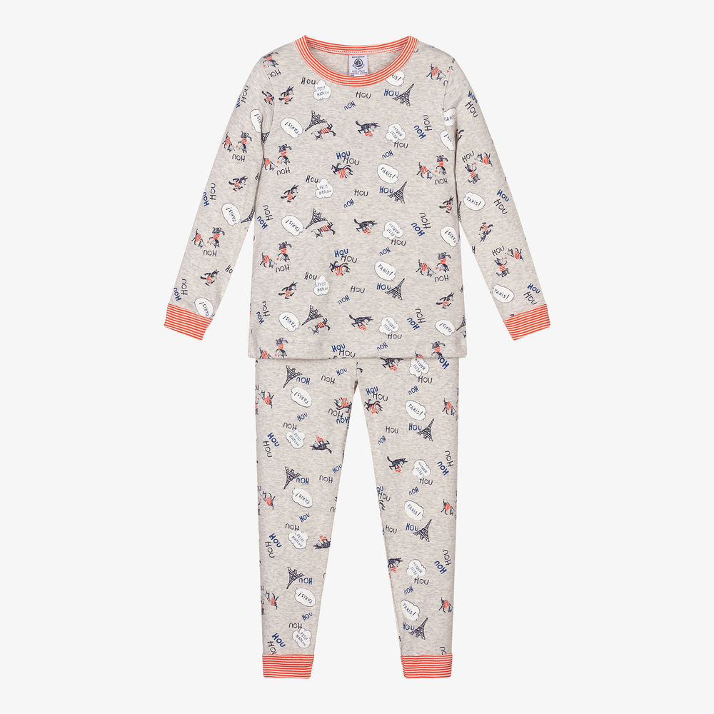 Petit Bateau - Grauer Schlafanzug aus Biobaumwolle | Childrensalon