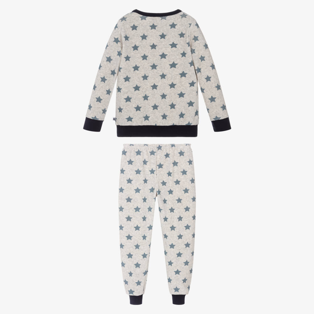 Petit Bateau-Grey Stars Aop Velour Pyjama | Childrensalon Outlet
