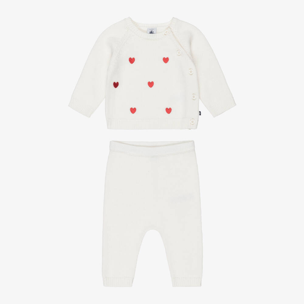 Petit Bateau-Infants Ivory Heart Outfit Set | Childrensalon Outlet