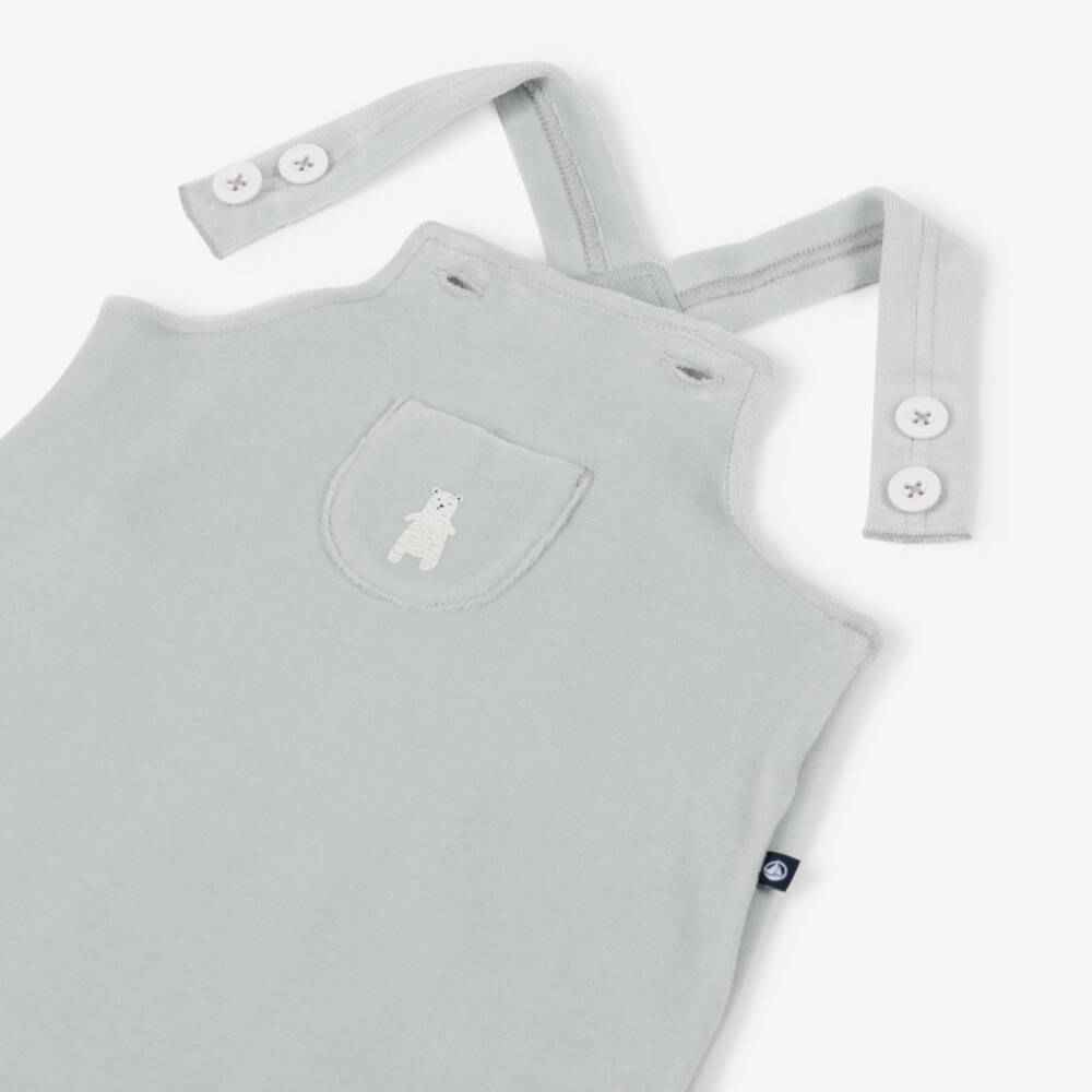 Petit Bateau-Ivory & Blue Cotton Dungaree Set | Childrensalon Outlet