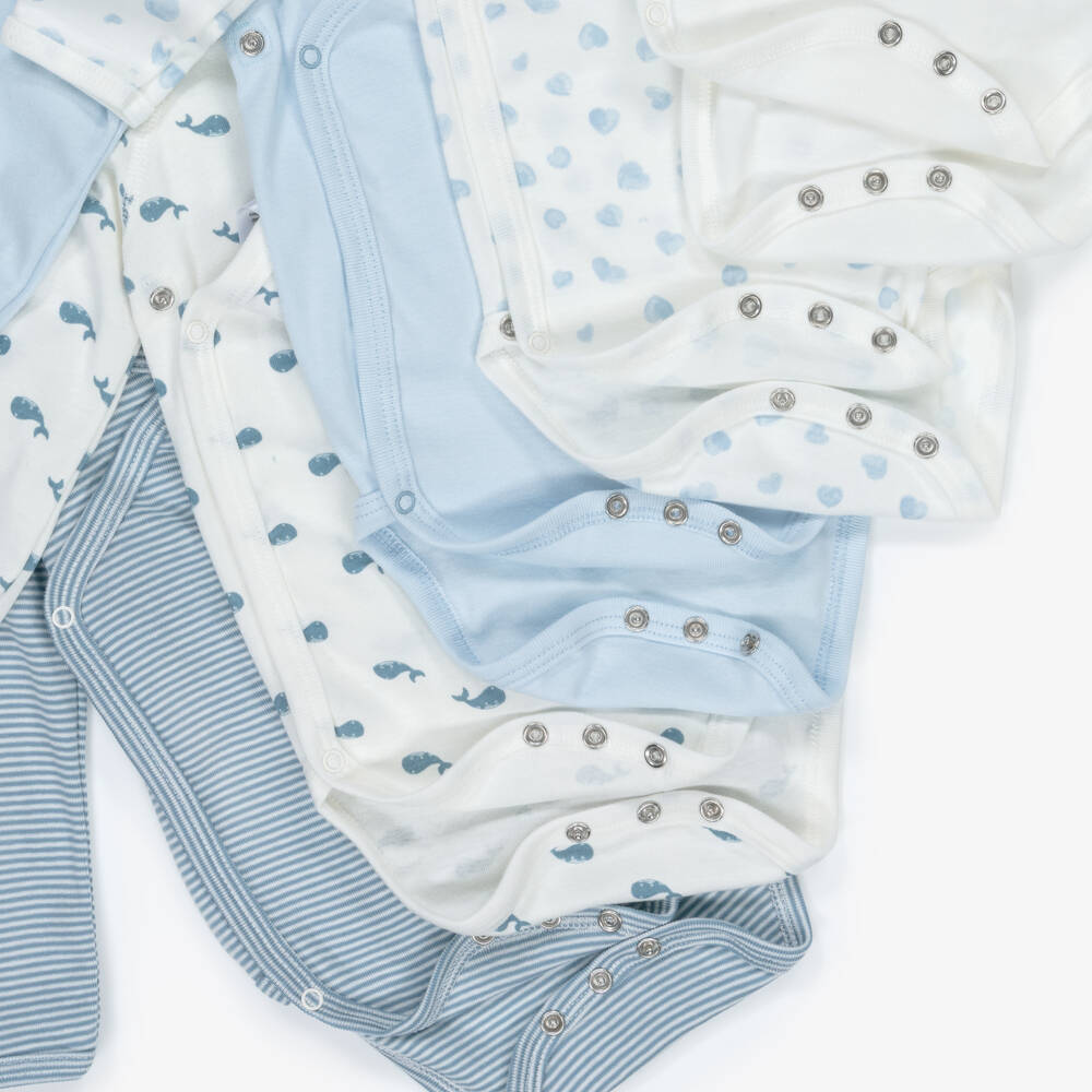 Petit Bateau-Ivory & Blue Cotton Jersey Bodysuits (5 Pack) | Childrensalon Outlet