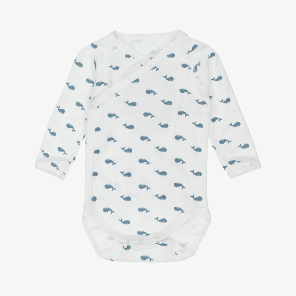 Petit Bateau-Ivory & Blue Cotton Jersey Bodysuits (5 Pack) | Childrensalon Outlet