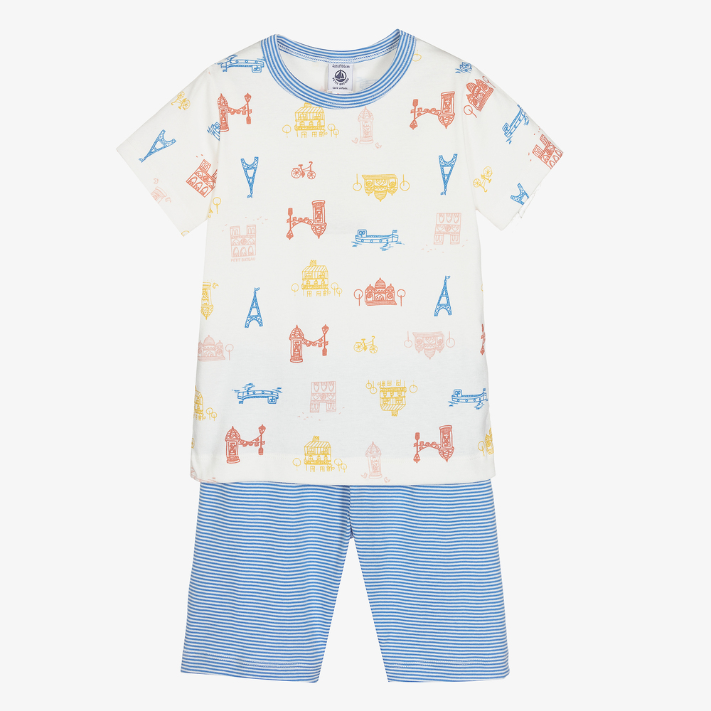 Petit Bateau - Pyjama ivoire et bleu Paris | Childrensalon