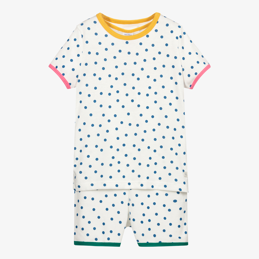 Petit Bateau - Кремовая пижама в синий горошек | Childrensalon