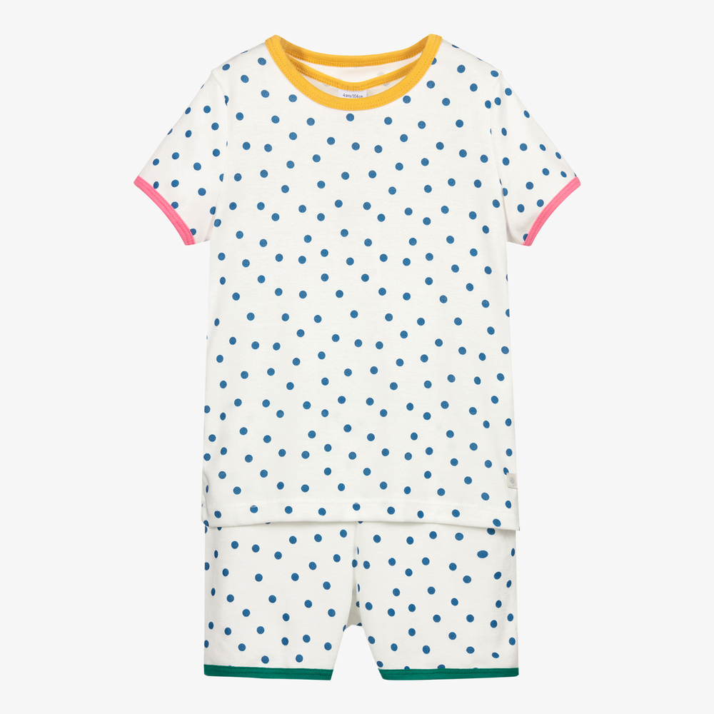 Petit Bateau - بيجاما قطن منقطة لون عاجي وأزرق للبنات | Childrensalon