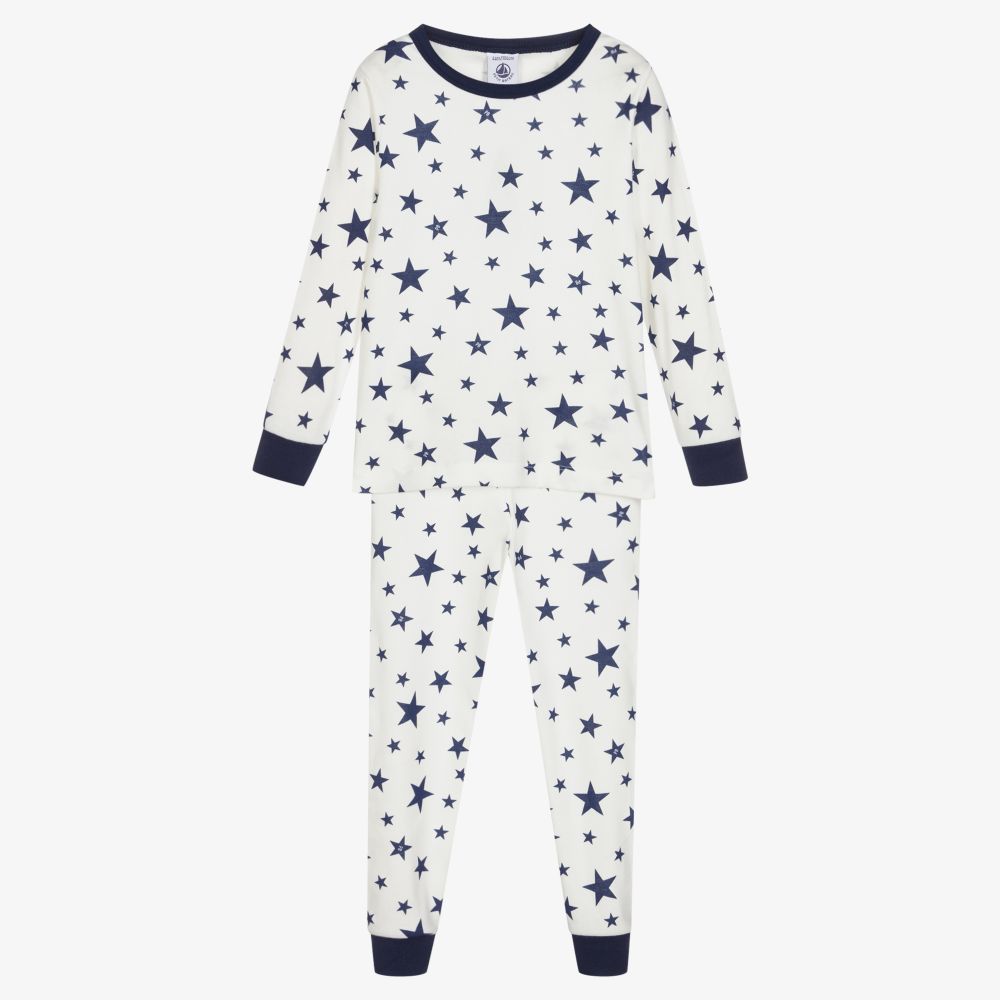 Petit Bateau - Pyjama bleu et ivoire étoiles  | Childrensalon