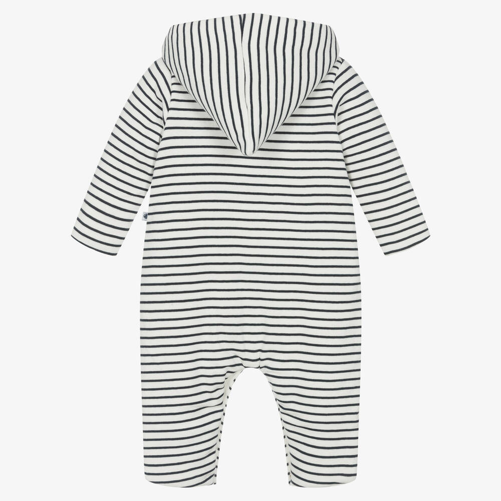 Petit Bateau-Ivory & Blue Stripe Cotton Pramsuit | Childrensalon Outlet