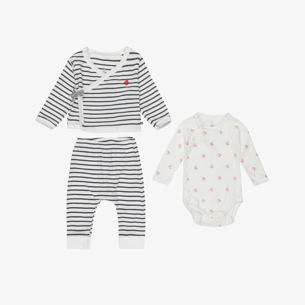 Petit Bateau-Ivory Breton Stripe Cotton Jersey Baby Trouser Set | Childrensalon Outlet