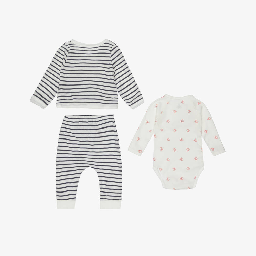 Petit Bateau-Ivory Breton Stripe Cotton Jersey Baby Trouser Set | Childrensalon Outlet