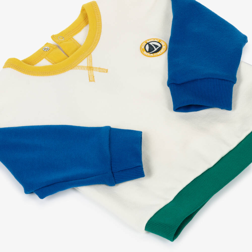 Petit Bateau-Boys Ivory Cotton Colourblock Sweatshirt | Childrensalon Outlet