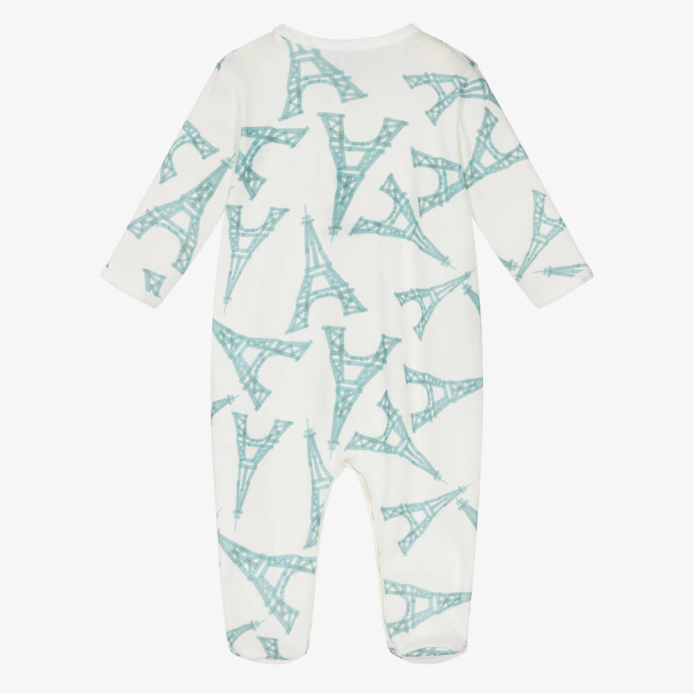 Petit Bateau-Ivory Cotton Babygrow with Eiffel Tower Print | Childrensalon Outlet