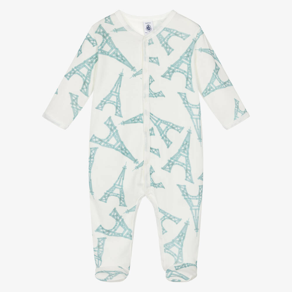 Petit Bateau-Ivory Cotton Babygrow with Eiffel Tower Print | Childrensalon Outlet