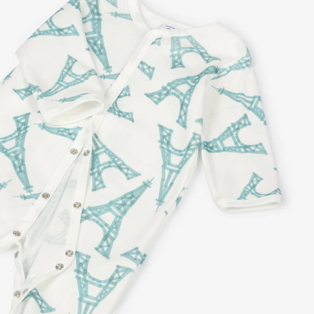 Petit Bateau-Ivory Cotton Babygrow with Eiffel Tower Print | Childrensalon Outlet
