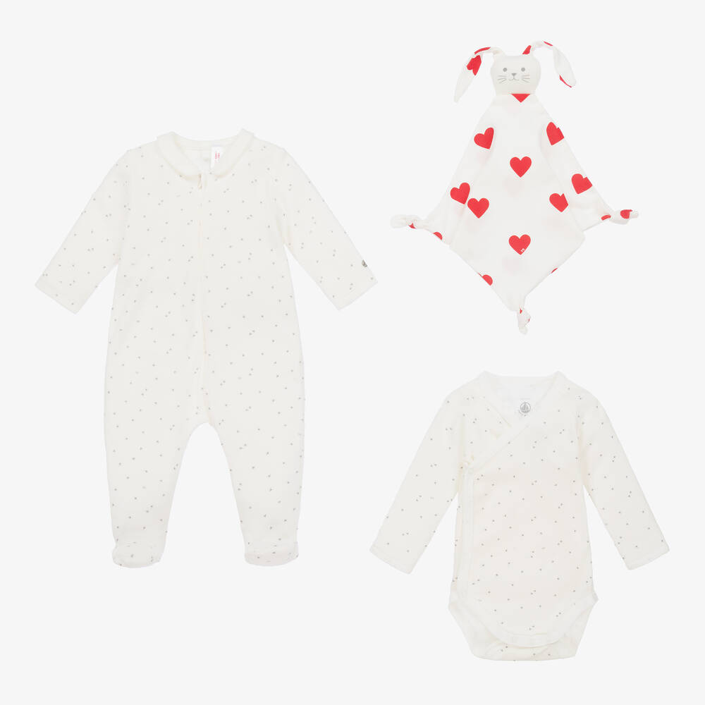 Petit Bateau - Ivory Cotton Babysuit Set | Childrensalon