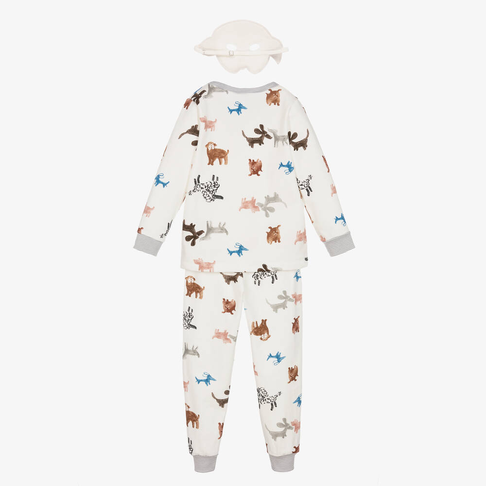 Petit Bateau-Ivory Cotton Dog Print Pyjamas & Mask | Childrensalon Outlet
