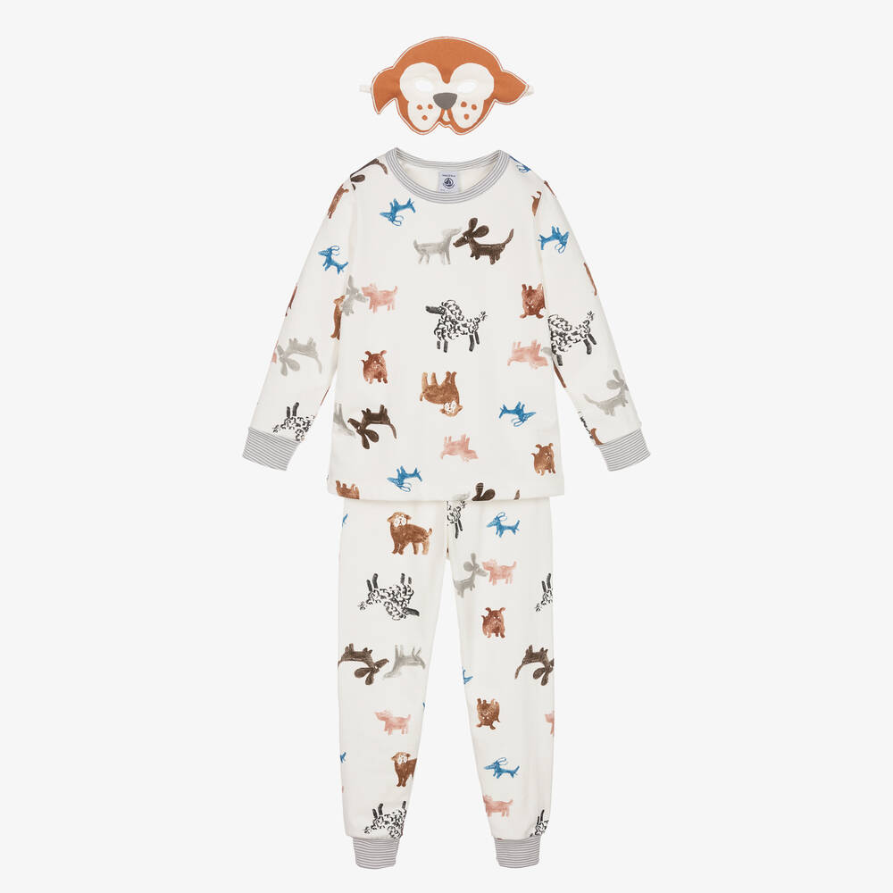 Petit Bateau - Hunde-Schlafanzug & Maske Elfenbein | Childrensalon