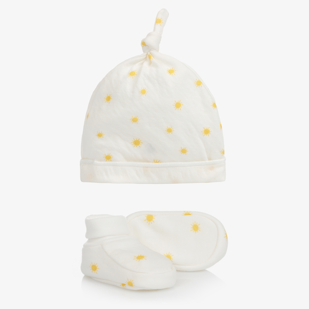 Petit Bateau - Ivory Cotton Hat & Booties Set | Childrensalon