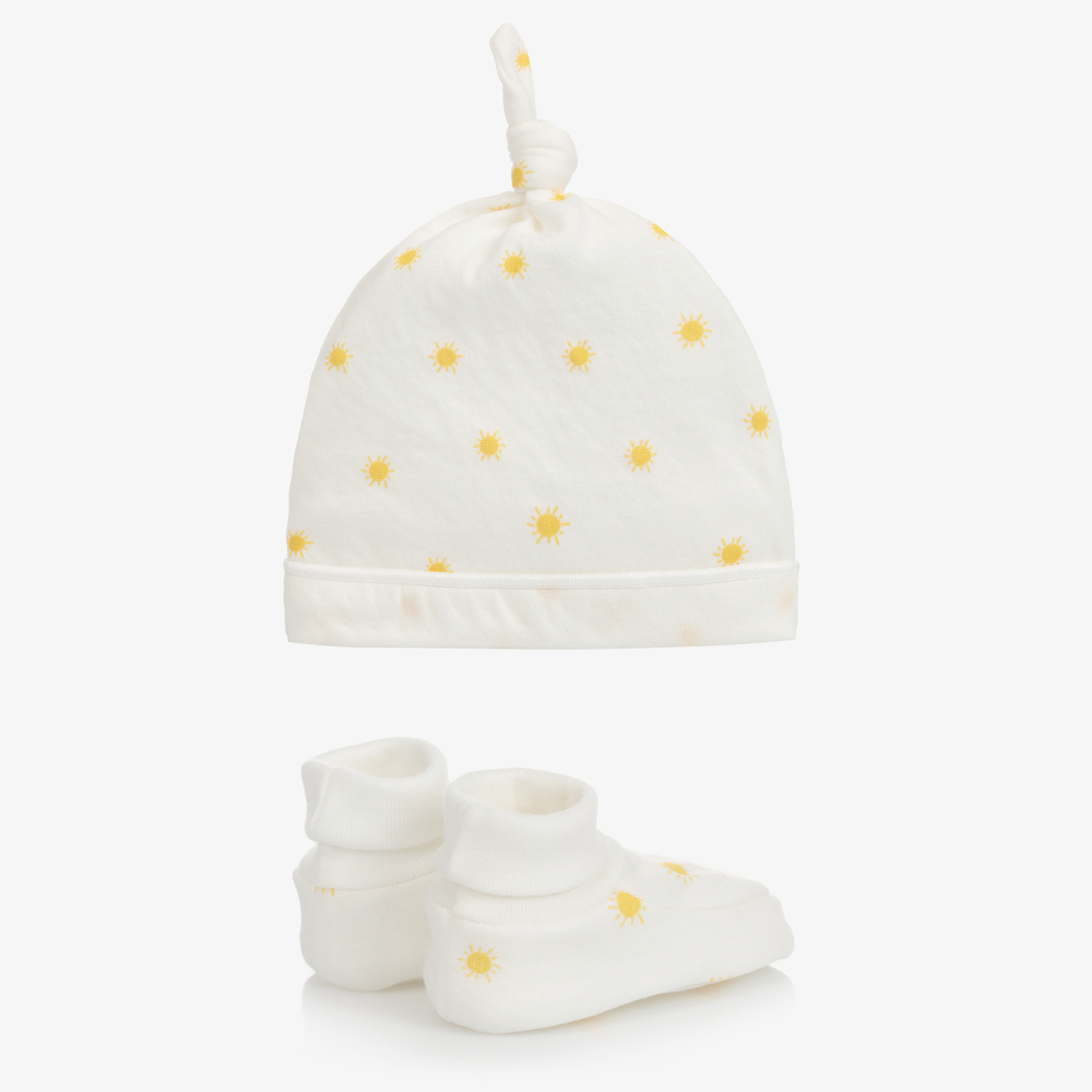 Petit Bateau-Ivory Cotton Hat & Booties Set | Childrensalon Outlet