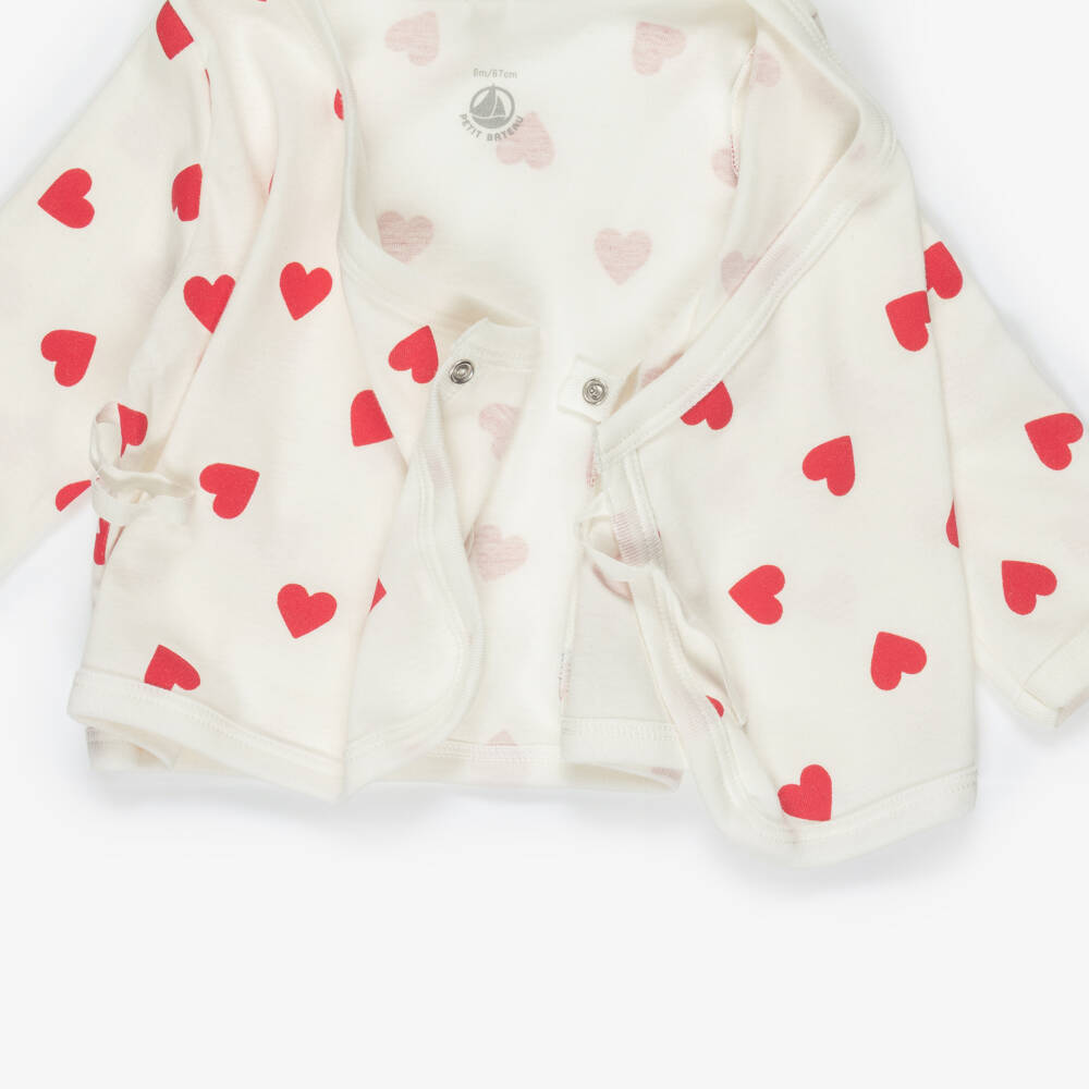 Petit Bateau-Ivory Cotton Jersey Heart Print Baby Trouser Set | Childrensalon Outlet