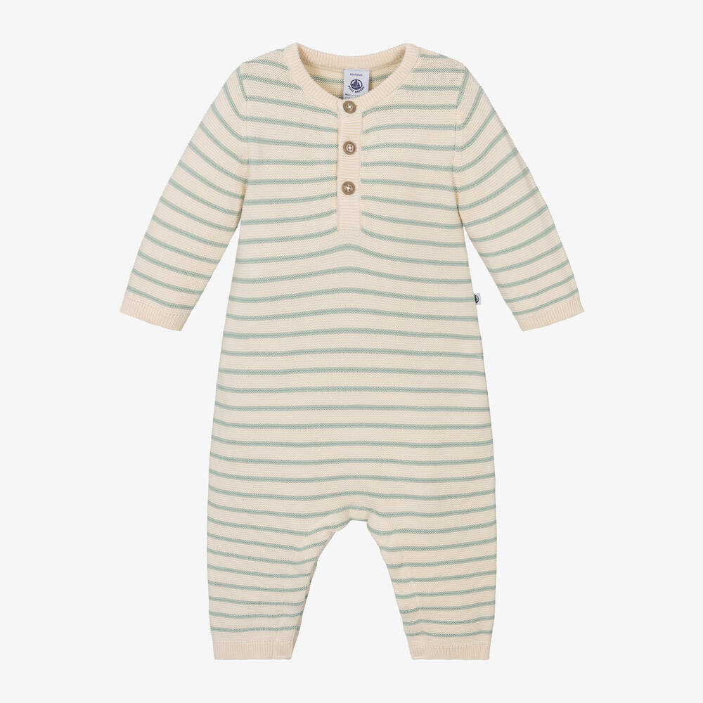 Petit Bateau-Ivory Cotton Knit Striped Romper | Childrensalon Outlet