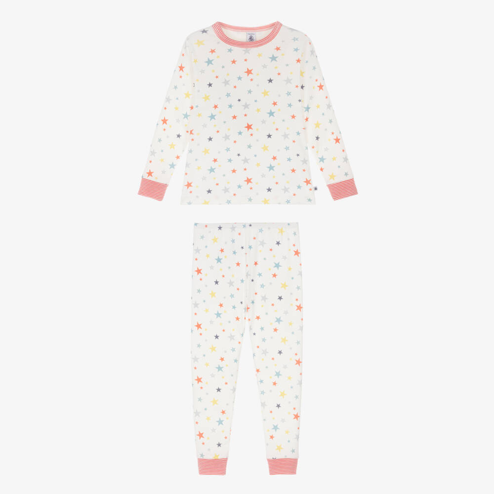 Petit Bateau-Ivory Cotton Long Pyjamas with Colourful Stars | Childrensalon Outlet