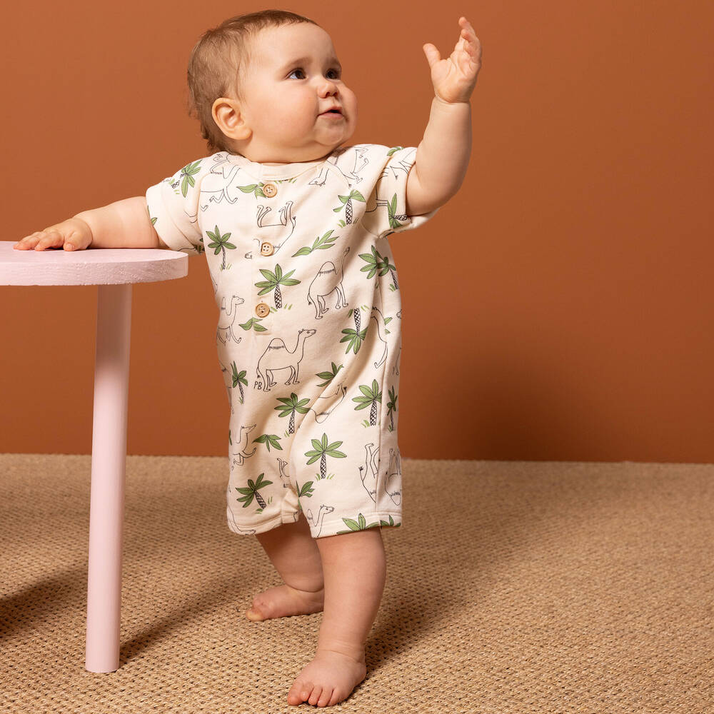 Petit Bateau-Ivory Cotton Palm Print Baby Shortie | Childrensalon Outlet