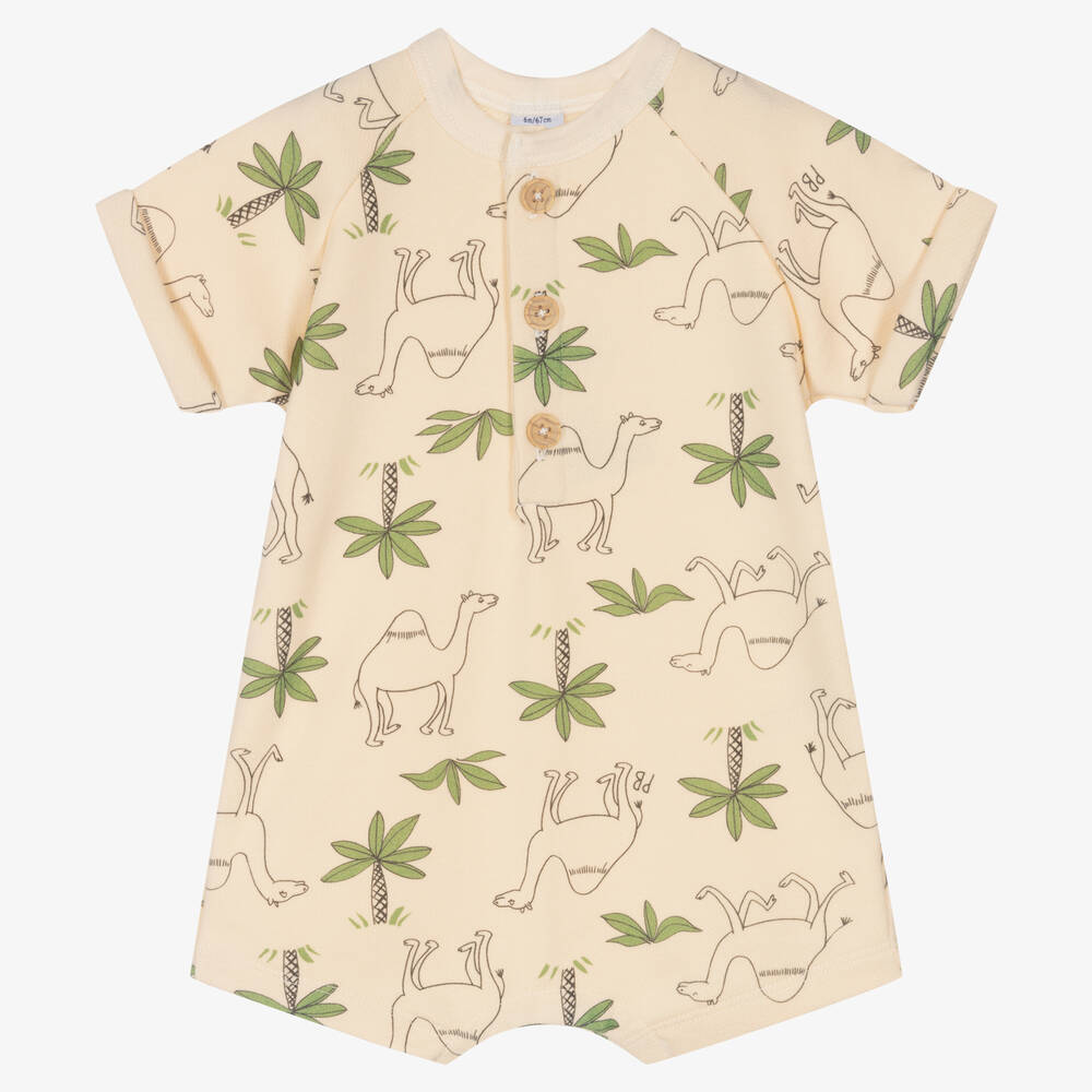 Petit Bateau - Ivory Cotton Palm Print Baby Shortie | Childrensalon