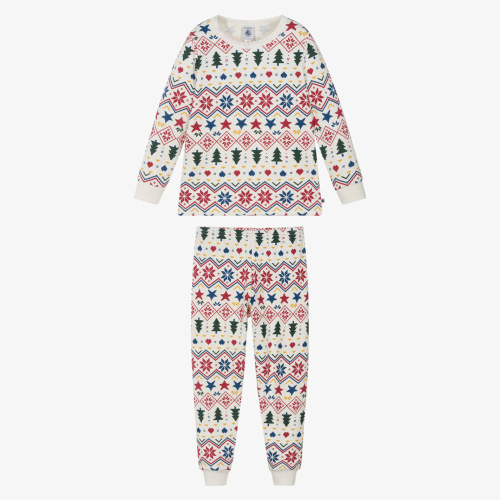 Petit Bateau-Ivory Cotton Pyjamas with Festive Pattern | Childrensalon Outlet