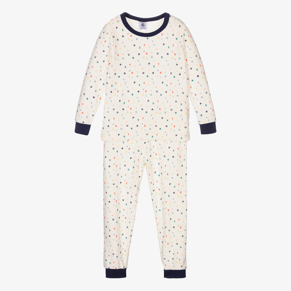 Petit Bateau - Elfenbeinfarbener Baumwollvelours-Schlafanzug | Childrensalon